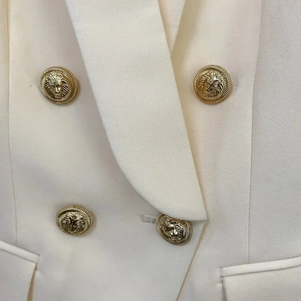 Women’s Blazer & Pants Set – Double-Breasted Shawl Collar with Lion Buttons