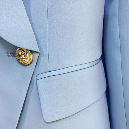 Women’s Blazer & Pants Set – Double-Breasted Shawl Collar with Lion Buttons