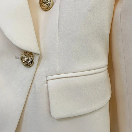 Women’s Blazer & Pants Set – Double-Breasted Shawl Collar with Lion Buttons
