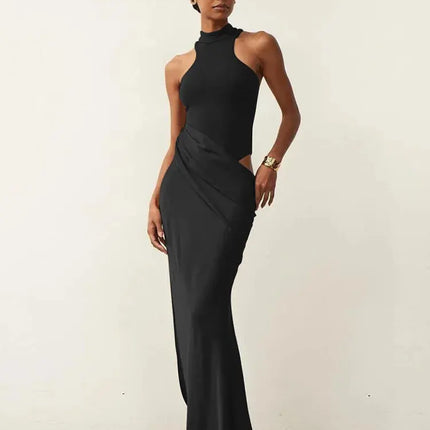 Elegant Satin Maxi Dress – Designed with alluring hollow-out details