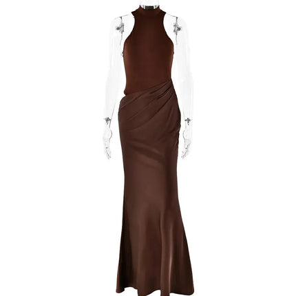 Elegant Satin Maxi Dress – Designed with alluring hollow-out details