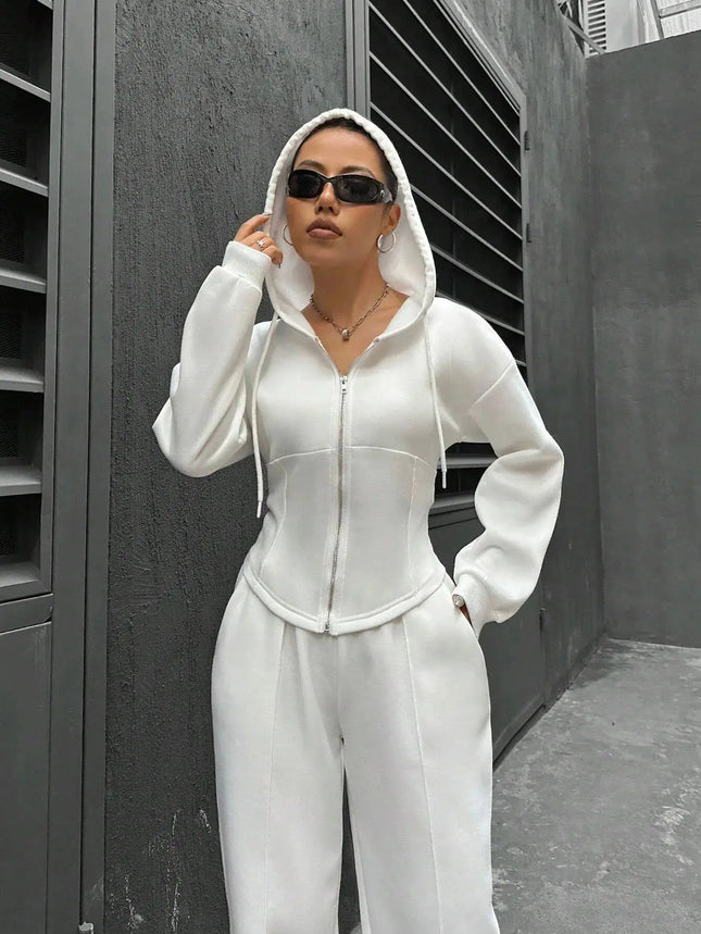 Women’s Casual 2-Piece Matching Set –Wide-Leg Elastic Waist Pants, Comfortable Tracksuit Jogger
