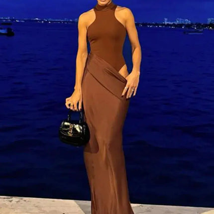 Elegant Satin Maxi Dress – Designed with alluring hollow-out details