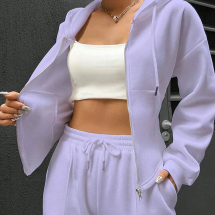 Women’s Casual 2-Piece Matching Set –Wide-Leg Elastic Waist Pants, Comfortable Tracksuit Jogger