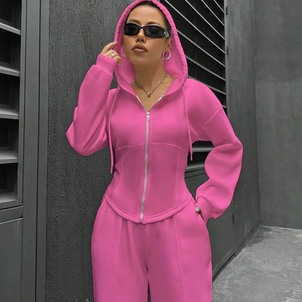 Women’s Casual 2-Piece Matching Set –Wide-Leg Elastic Waist Pants, Comfortable Tracksuit Jogger