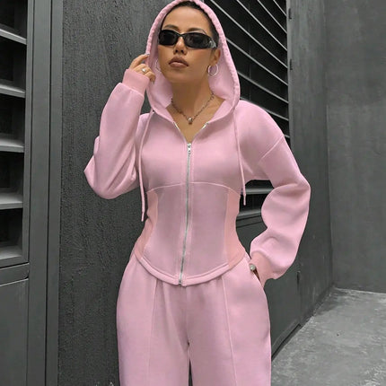 Women’s Casual 2-Piece Matching Set –Wide-Leg Elastic Waist Pants, Comfortable Tracksuit Jogger