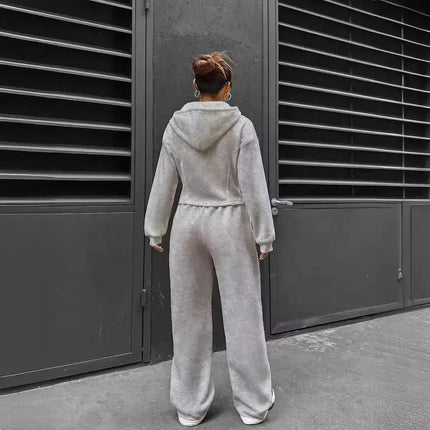 Women’s Casual 2-Piece Matching Set –Wide-Leg Elastic Waist Pants, Comfortable Tracksuit Jogger