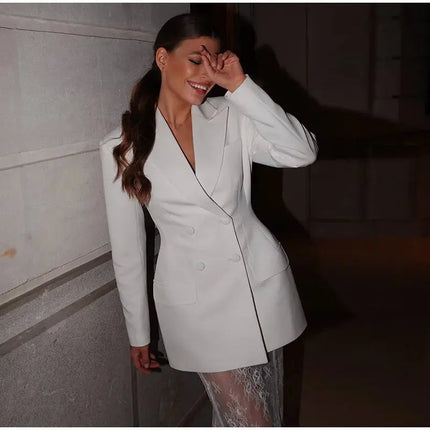 Elegant Women’s Blazer & Skirt Set – Slim Jacket & Sheer Lace Pants, Spring 2025 Party