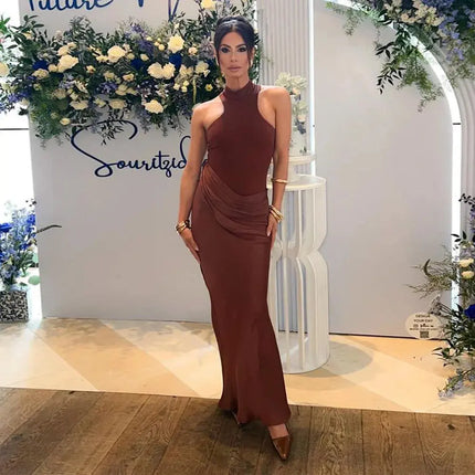 Elegant Satin Maxi Dress – Designed with alluring hollow-out details