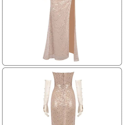 Backless Sheer Mesh with High Slit & Gloves