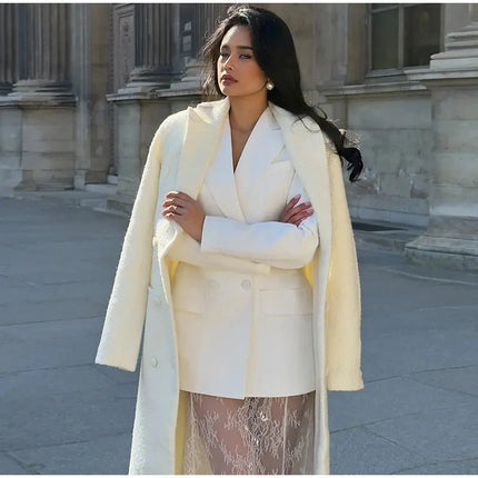 Elegant Women’s Blazer & Skirt Set – Slim Jacket & Sheer Lace Pants, Spring 2025 Party