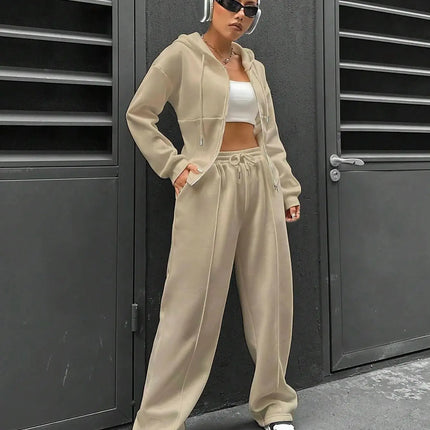 Women’s Casual 2-Piece Matching Set –Wide-Leg Elastic Waist Pants, Comfortable Tracksuit Jogger