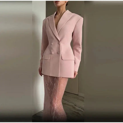 Elegant Women’s Blazer & Skirt Set – Slim Jacket & Sheer Lace Pants, Spring 2025 Party