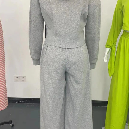 Women’s Casual 2-Piece Matching Set –Wide-Leg Elastic Waist Pants, Comfortable Tracksuit Jogger