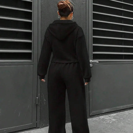 Women’s Casual 2-Piece Matching Set –Wide-Leg Elastic Waist Pants, Comfortable Tracksuit Jogger
