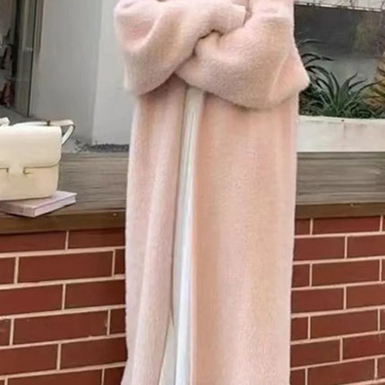 Women’s Autumn/Winter Cardigan – Knee-Length Thick Knit Faux Mink Fleece Sweater Coat