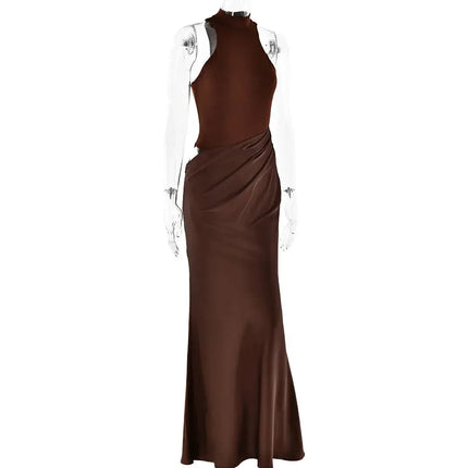 Elegant Satin Maxi Dress – Designed with alluring hollow-out details