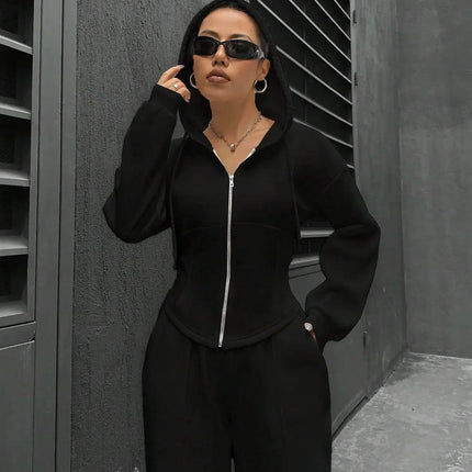Women’s Casual 2-Piece Matching Set –Wide-Leg Elastic Waist Pants, Comfortable Tracksuit Jogger