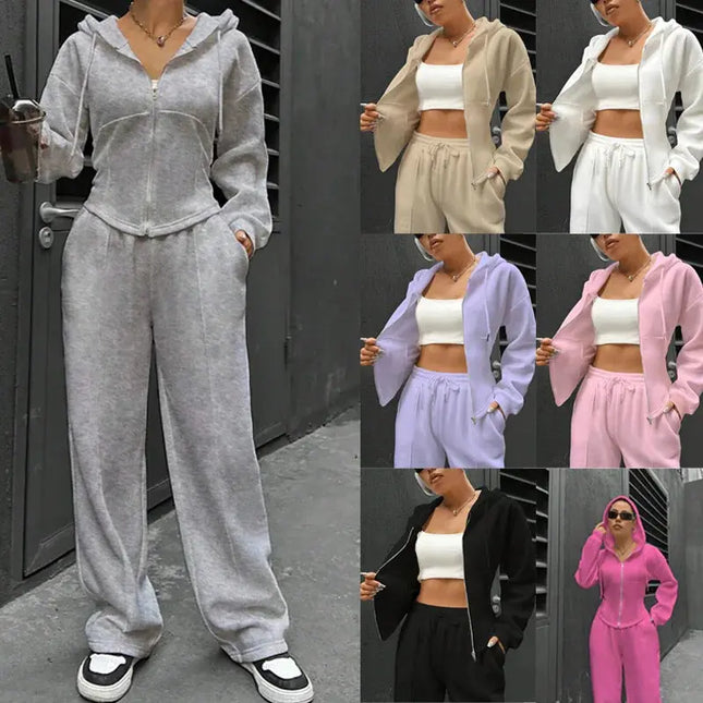Women’s Casual 2-Piece Matching Set –Wide-Leg Elastic Waist Pants, Comfortable Tracksuit Jogger