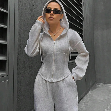 Women’s Casual 2-Piece Matching Set –Wide-Leg Elastic Waist Pants, Comfortable Tracksuit Jogger