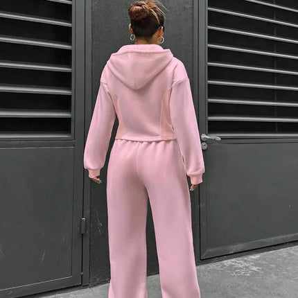 Women’s Casual 2-Piece Matching Set –Wide-Leg Elastic Waist Pants, Comfortable Tracksuit Jogger