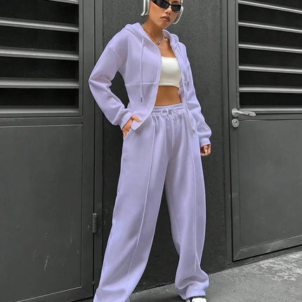 Women’s Casual 2-Piece Matching Set –Wide-Leg Elastic Waist Pants, Comfortable Tracksuit Jogger