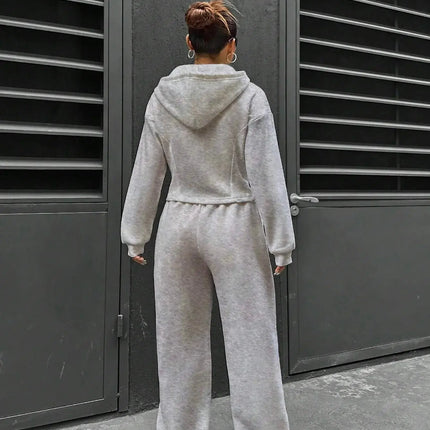 Women’s Casual 2-Piece Matching Set –Wide-Leg Elastic Waist Pants, Comfortable Tracksuit Jogger
