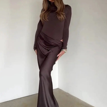 Elegant Satin Maxi Dress – Designed with alluring hollow-out details