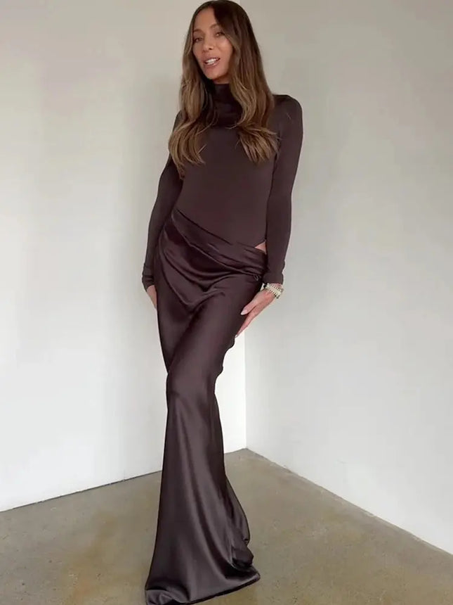 Elegant Satin Maxi Dress – Designed with alluring hollow-out details