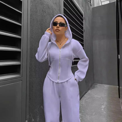 Women’s Casual 2-Piece Matching Set –Wide-Leg Elastic Waist Pants, Comfortable Tracksuit Jogger