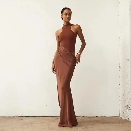 Elegant Satin Maxi Dress – Designed with alluring hollow-out details