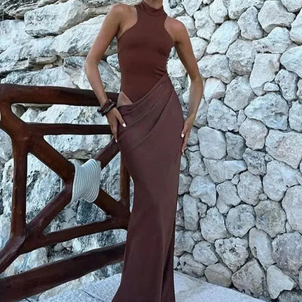 Elegant Satin Maxi Dress – Designed with alluring hollow-out details