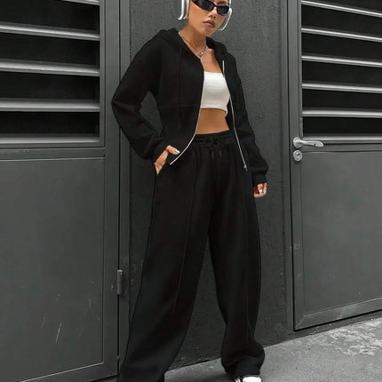 Women’s Casual 2-Piece Matching Set –Wide-Leg Elastic Waist Pants, Comfortable Tracksuit Jogger