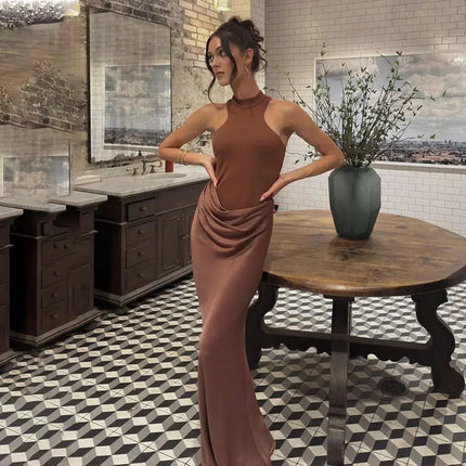 Elegant Satin Maxi Dress – Designed with alluring hollow-out details