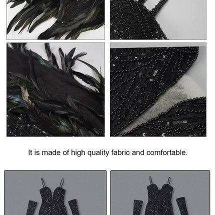 Long Dress Straps Sweetheart Neck Feathers Embellished Split Sequins Party Evening Gown With Gloves