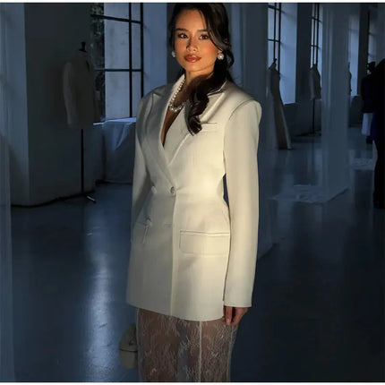 Elegant Women’s Blazer & Skirt Set – Slim Jacket & Sheer Lace Pants, Spring 2025 Party