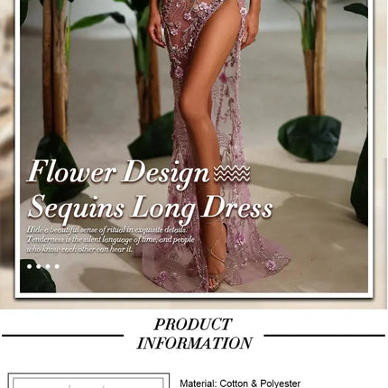 Long Dress Pearls Sequins Structured Flowers High Split Sheer Mesh Trendy Celebrity Party Gown