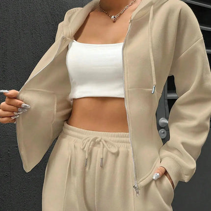Women’s Casual 2-Piece Matching Set –Wide-Leg Elastic Waist Pants, Comfortable Tracksuit Jogger