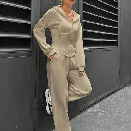 Women’s Casual 2-Piece Matching Set –Wide-Leg Elastic Waist Pants, Comfortable Tracksuit Jogger