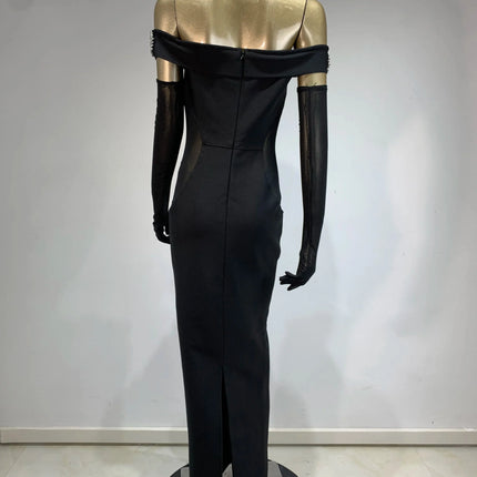 Summer Bandage Dress 2025 Women Celebrity Sexy Diamonds Crystal Black Maxi Long Bodycon Elegant Evening Club Party Dress