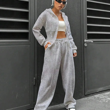 Women’s Casual 2-Piece Matching Set –Wide-Leg Elastic Waist Pants, Comfortable Tracksuit Jogger