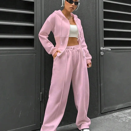 Women’s Casual 2-Piece Matching Set –Wide-Leg Elastic Waist Pants, Comfortable Tracksuit Jogger