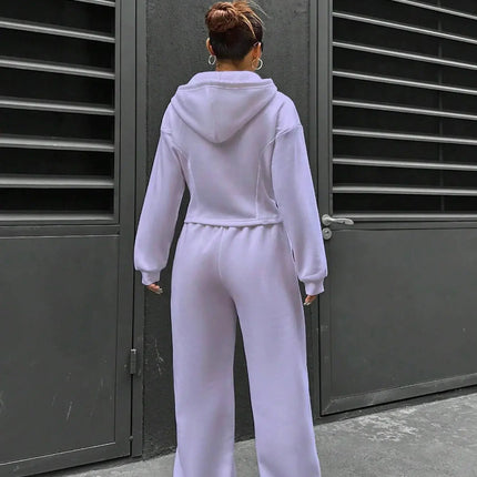 Women’s Casual 2-Piece Matching Set –Wide-Leg Elastic Waist Pants, Comfortable Tracksuit Jogger