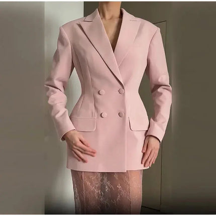 Elegant Women’s Blazer & Skirt Set – Slim Jacket & Sheer Lace Pants, Spring 2025 Party