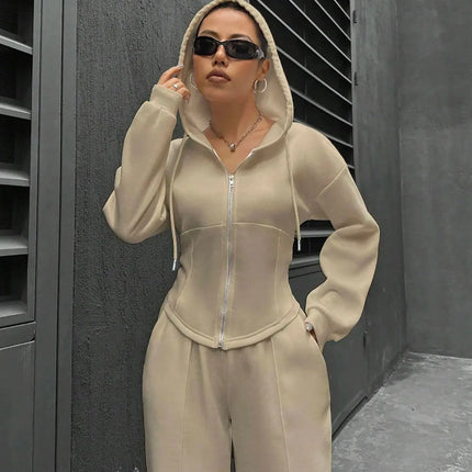 Women’s Casual 2-Piece Matching Set –Wide-Leg Elastic Waist Pants, Comfortable Tracksuit Jogger