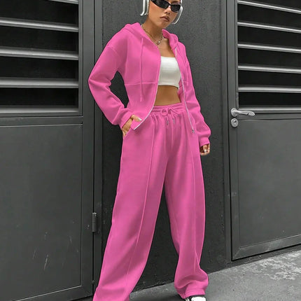 Women’s Casual 2-Piece Matching Set –Wide-Leg Elastic Waist Pants, Comfortable Tracksuit Jogger