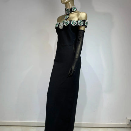 Summer Bandage Dress 2025 Women Celebrity Sexy Diamonds Crystal Black Maxi Long Bodycon Elegant Evening Club Party Dress