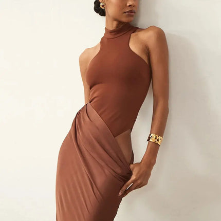Elegant Satin Maxi Dress – Designed with alluring hollow-out details