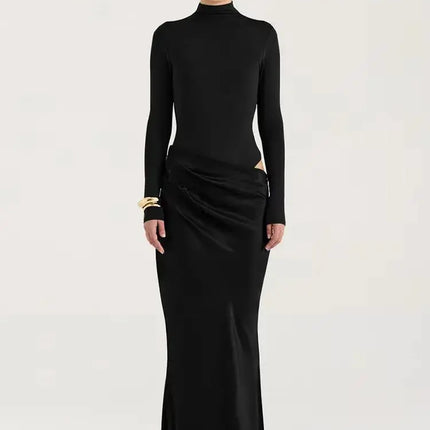 Elegant Satin Maxi Dress – Designed with alluring hollow-out details