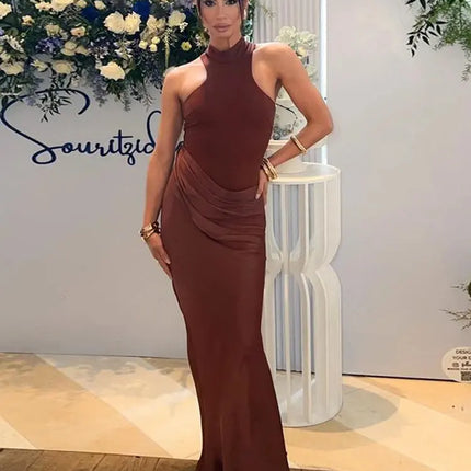 Elegant Satin Maxi Dress – Designed with alluring hollow-out details